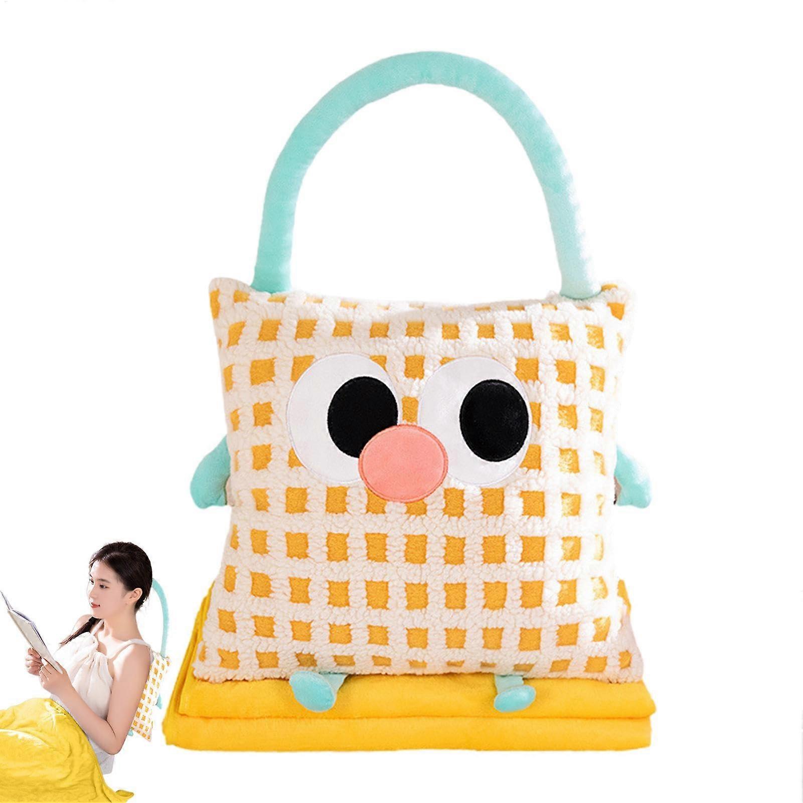 Travel pillowcase, 2in1, Cartoon airplane, foldable set, transforms the pillow into a blanket, thickened car pillow, head pillow yellow