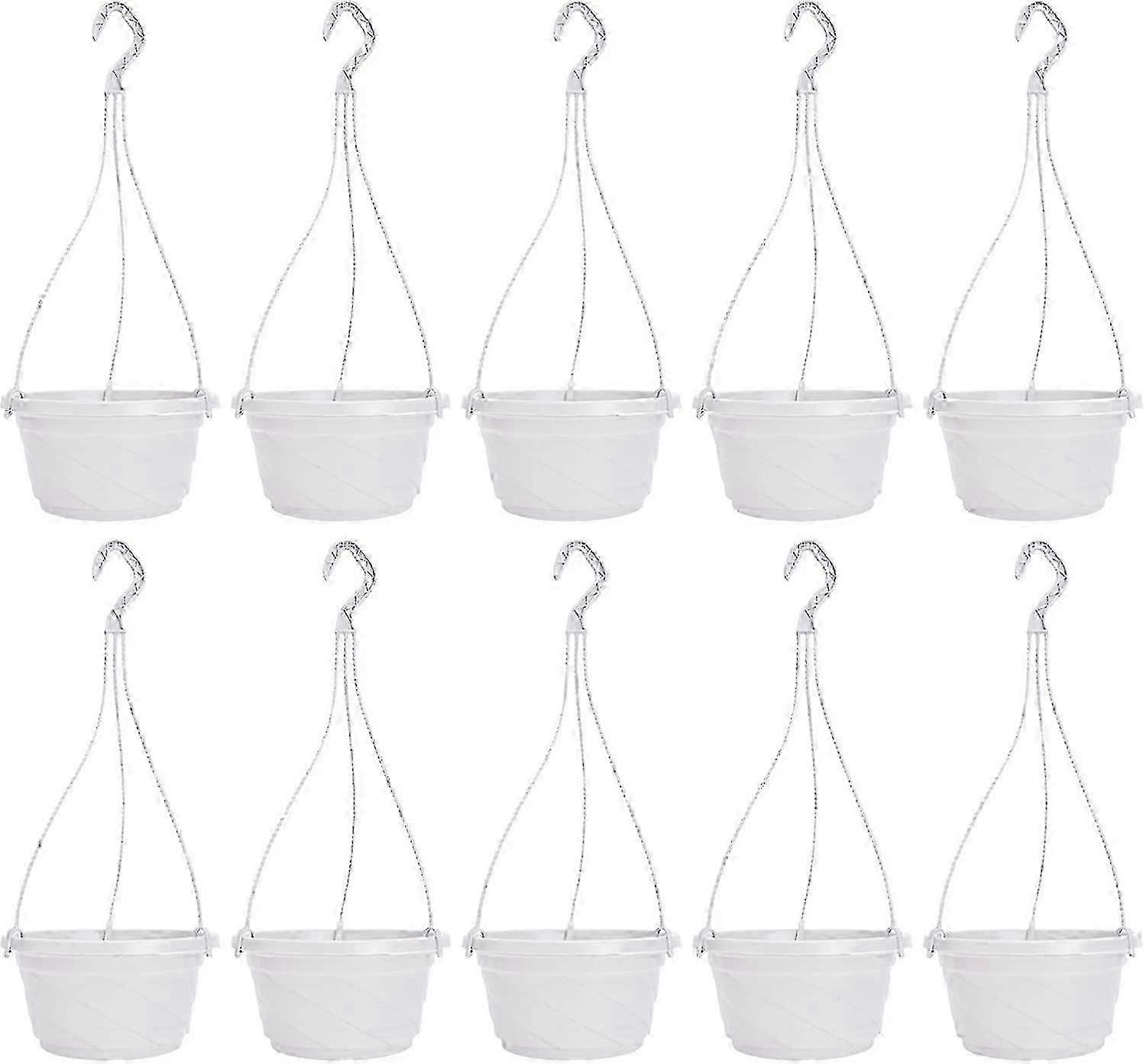 أواني نباتات معلقة ذاتية الري 10 عبوات ، مزارعي زهور بلاستيكية للحديقة الداخلية في الهواء الطلق أبيض