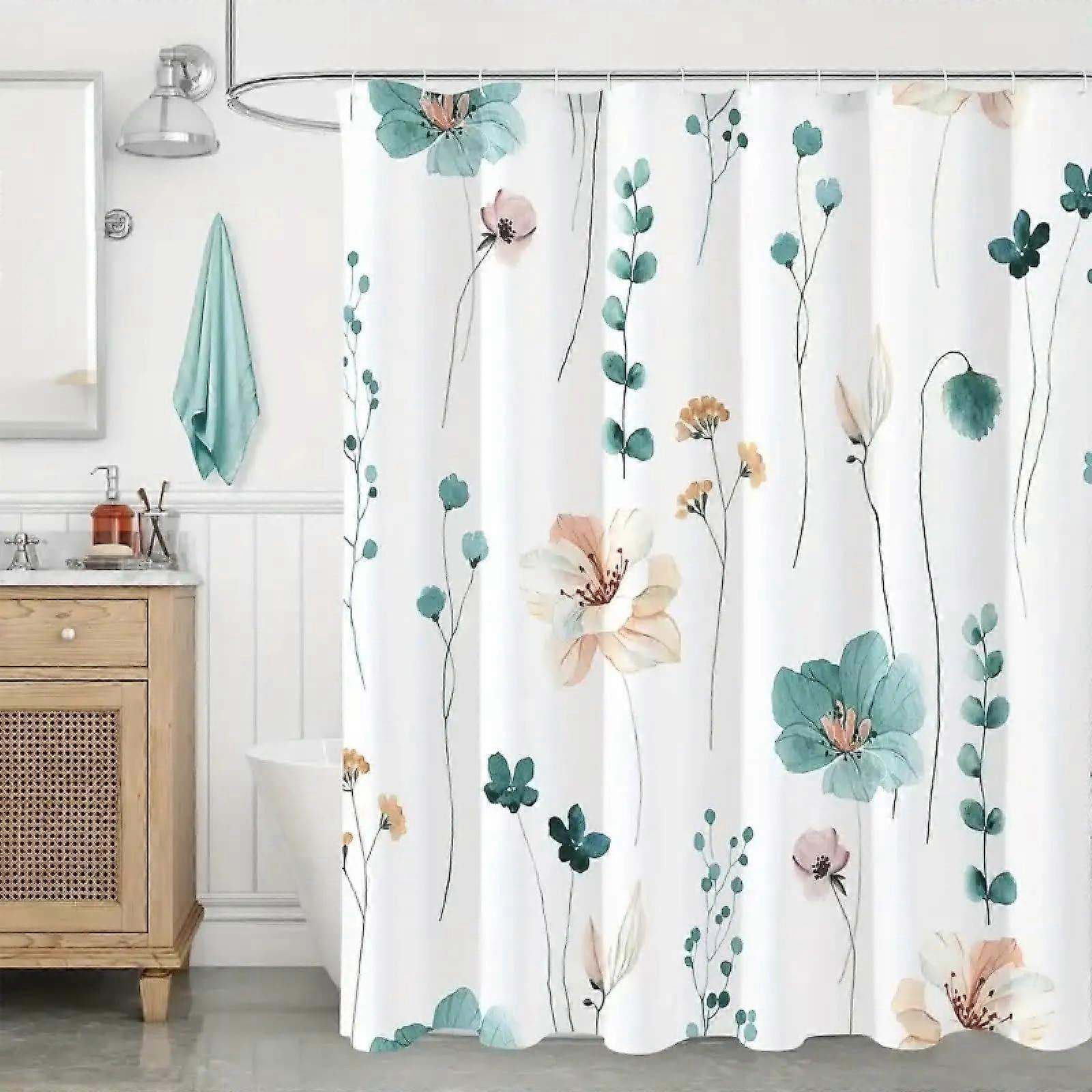 Modern Shower Curtain Set with Watercolour Floral Pattern 47 x 84 inches
