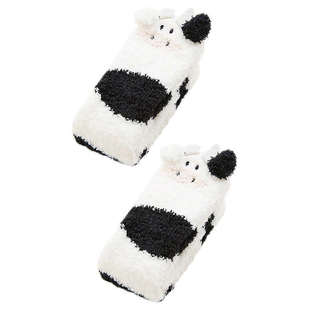 Thickened Warm Floor Socks with Cow Pattern, Elastic Non Tight Sleep Stockings for Winter, Soft and Breathable Hosiery for Home Use