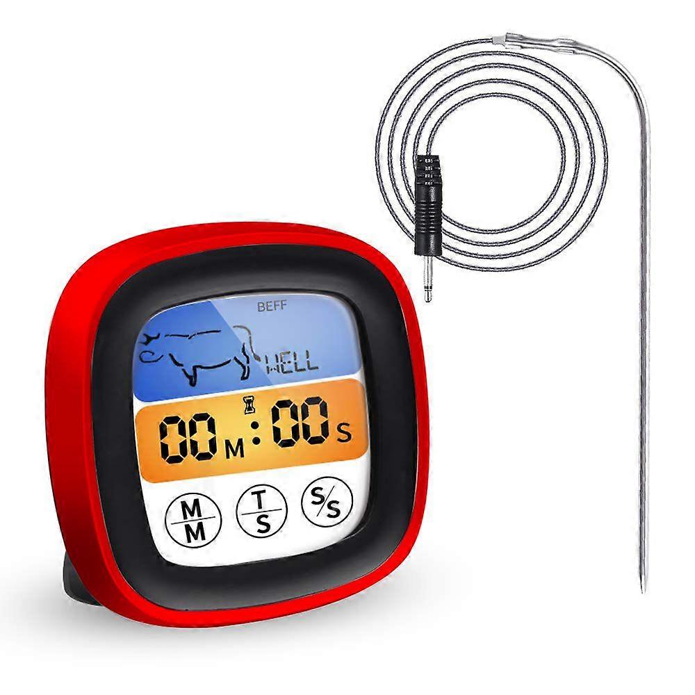 Handle waterproof probe, barbecue thermometer timer touch screen barbecue thermometer kitchen color screen food food meat alarm