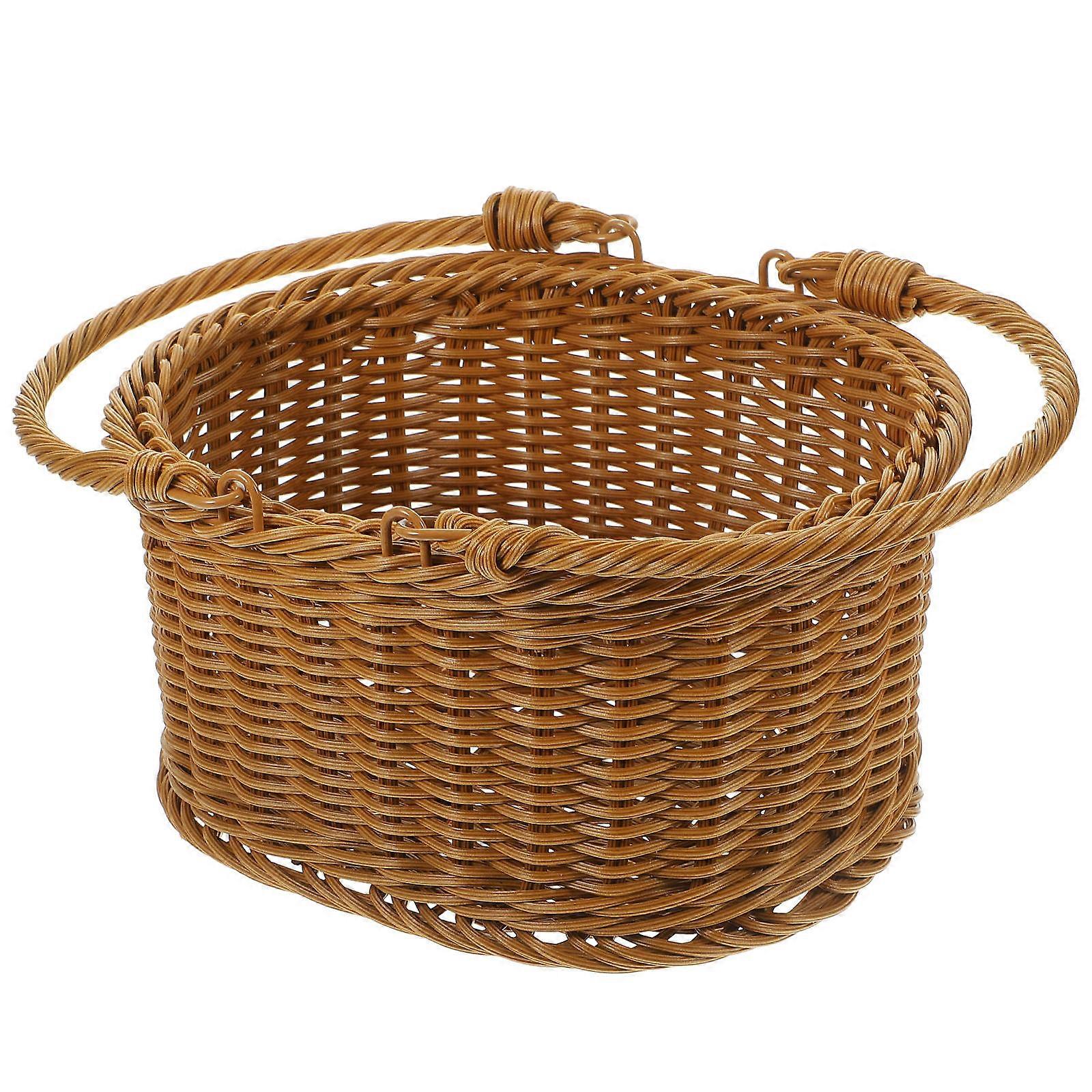 Imitation Rattan Picnic Basket with Handles for Outdoor Picnic and Storage Light Brown 23x18x23cm 1Pack