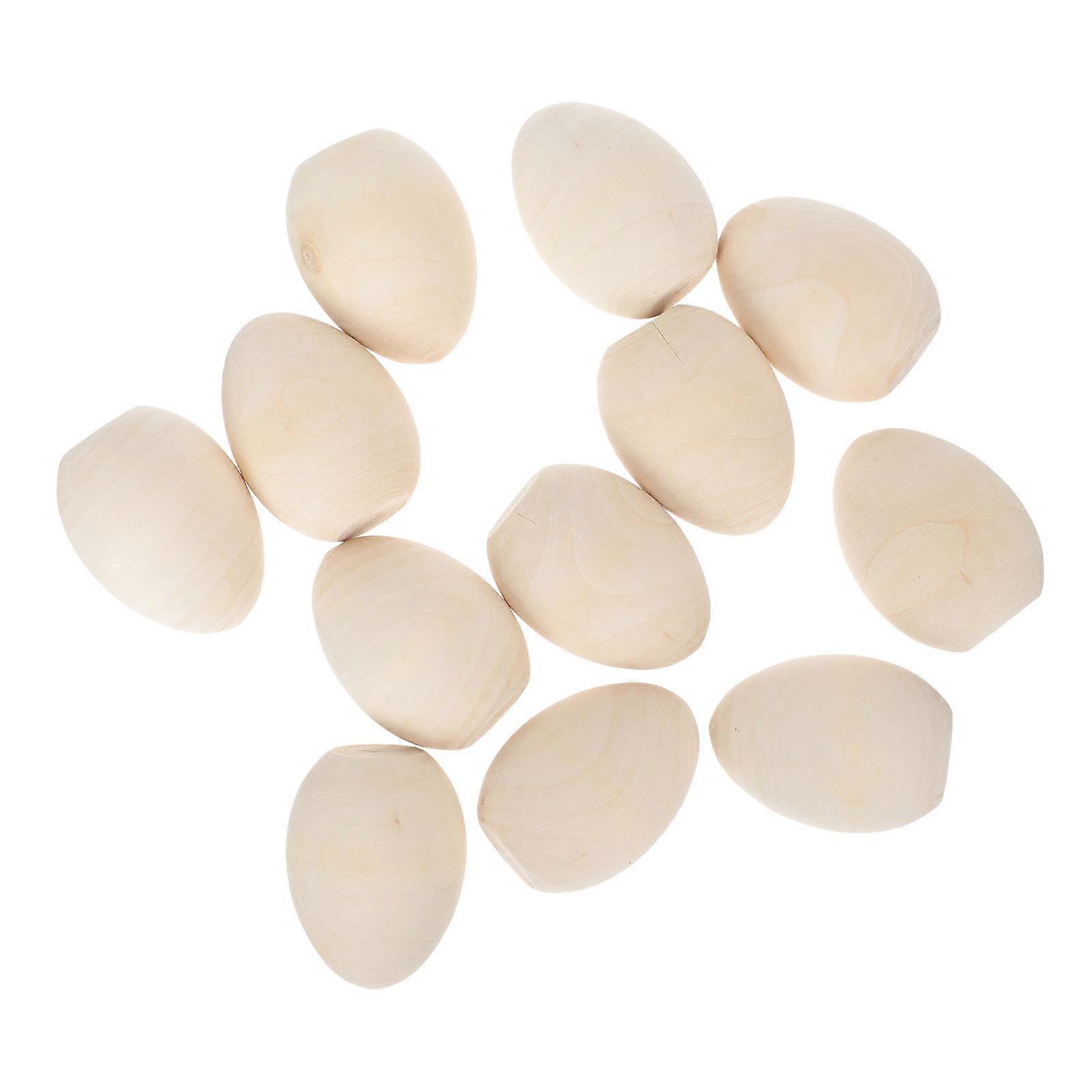 Wooden Simulation Eggs for Kids Painting and DIY Crafts 12PCS Khaki Synthetic Material