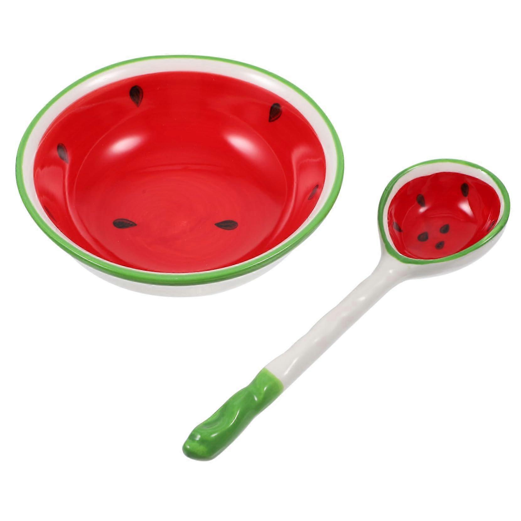 1 ceramic serving bowl with fruit motif rice bowl soup bowl with spoon