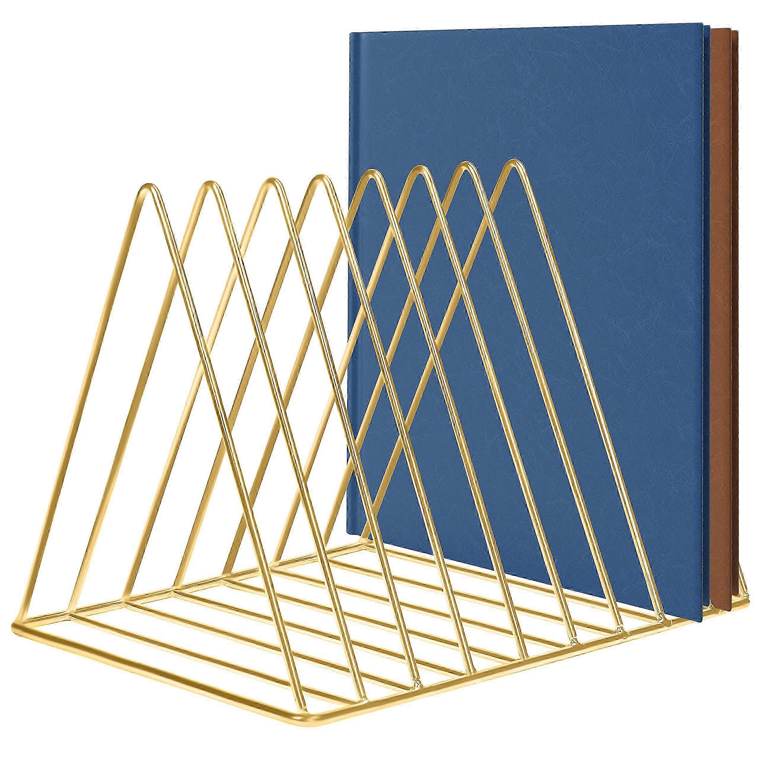 Metal Gold Magazine Rack - 9 Compartment Triangle Desktop Organizer for Home, Bathroom and Office