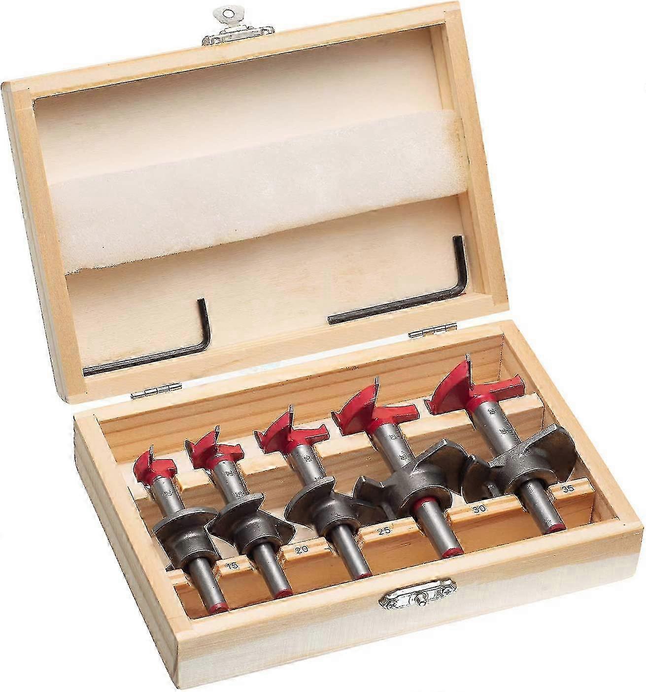 Adjustable Positioning Drill Bit Set, 5 Pieces 15-35mm Cemented Carbide Woodworking Hole Saw With Depth Stop (depth Range 10-40mm) Suitable 