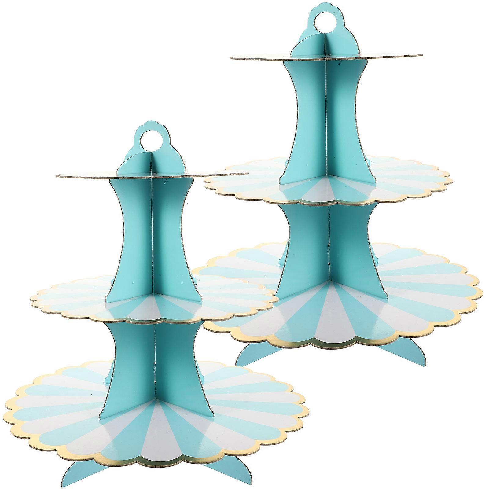 Dessert Display Stands Adorable Cupcake Display Stand Multi-Layer Cake Holder Reusable Wedding Cake Serving Tray Blue 32X30cm 2Pack