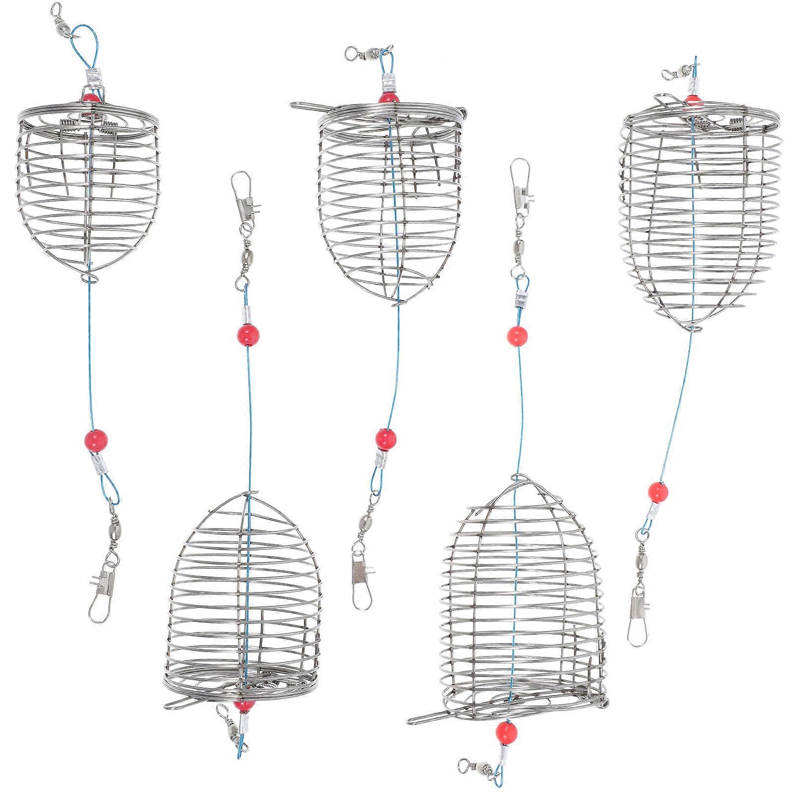 Bait Cage Small Stainless Steel Fish Catching Outdoor Red 5Pcs