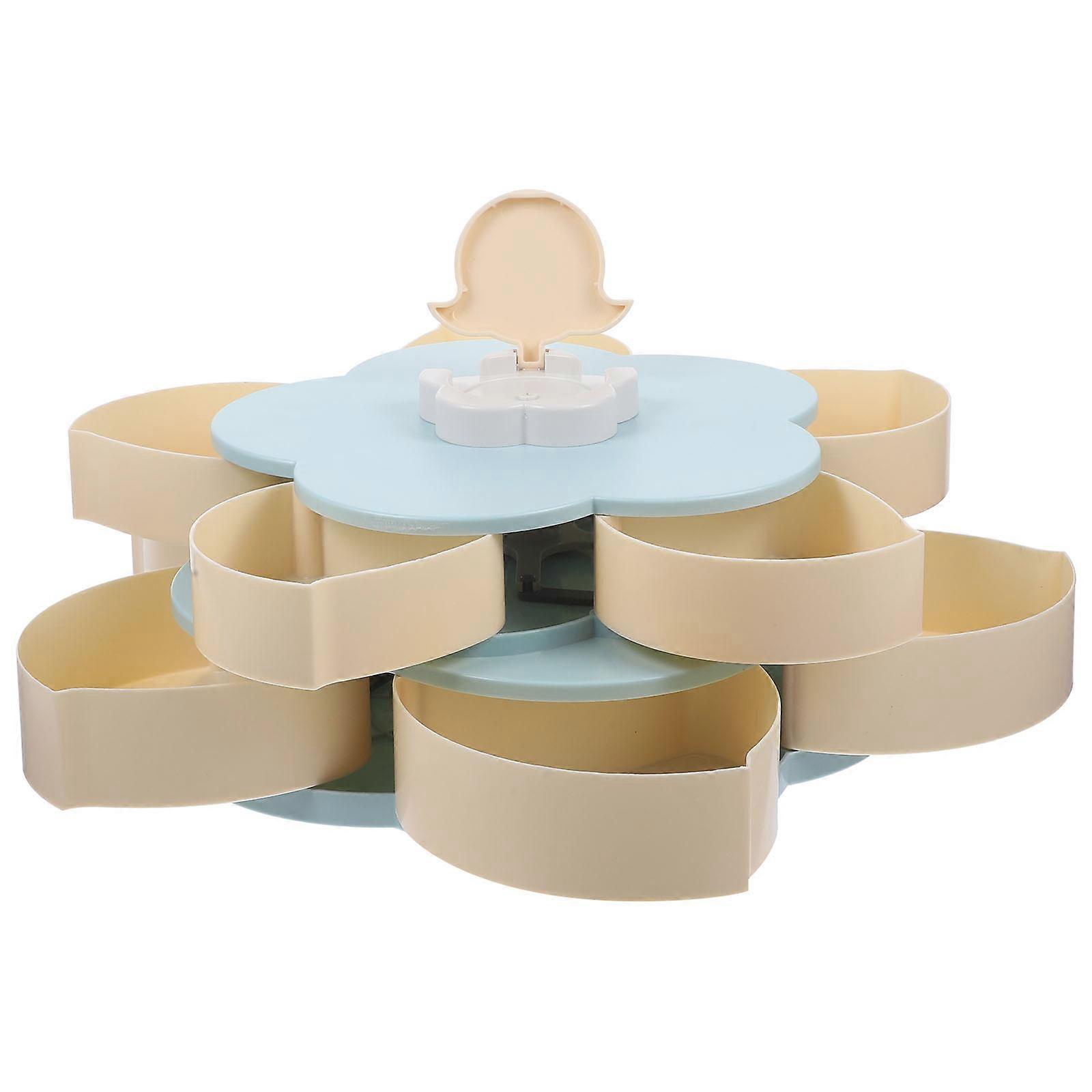 Double Layer Rotatable Petal Snack Tray with Phone Holder, Multi Compartment Food Storage Box for Candy, Nuts & Appetizers, Stylish Design for Use