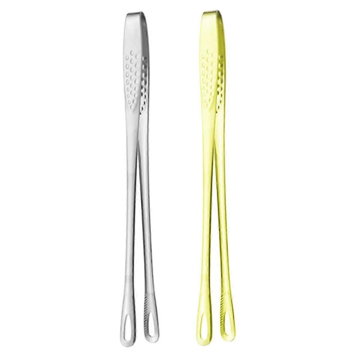 2-Pack Stainless Steel Grill Tongs Salad Tongs Pastry Clips Cooking Spatula Serving Spoons Kitchen Utensils with Grip Edge