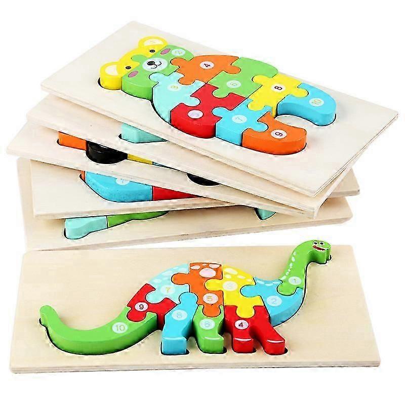 1 Set Of 3d Wooden Puzzle Board Cartoon Dinosaur Jigsaw Educational Toy For Kids Tollders Children Play