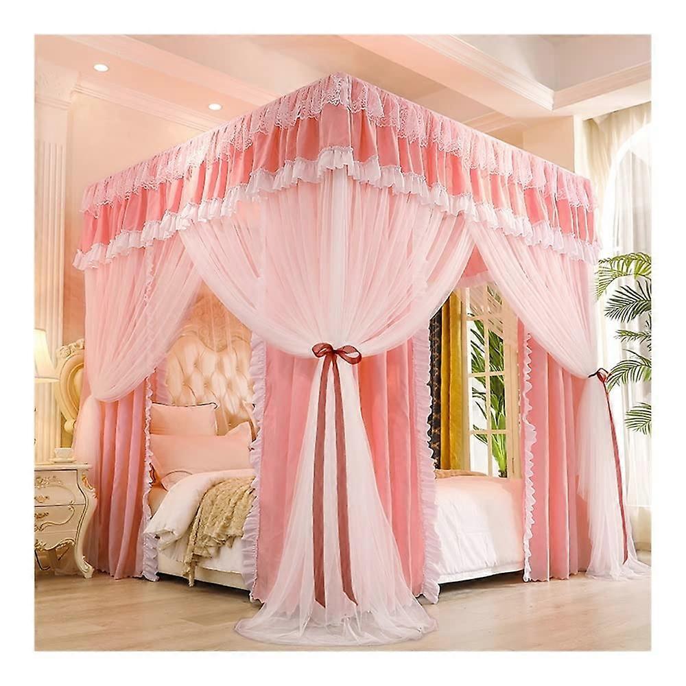 Mosquito net for bed, bed canopy with 4pole support, package includes blackout fabric/net, Style 1, 1.8x2.2x2m