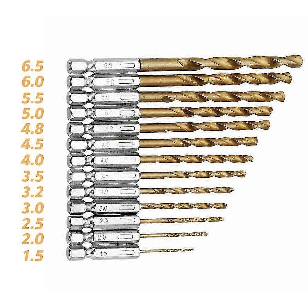 13PCS HSS COBALT JOBBER DRILL BIT SET 1/4" HEX SHANK 1.5-6.5mm BITS HIGH SPEED