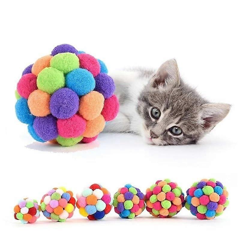 Handmade Funny Jumping Ball Toy Kitten Plush Bell Ball Mouse Toy Planet Ball Cat Chew Toy Interactive Pet Accessory (6CM)