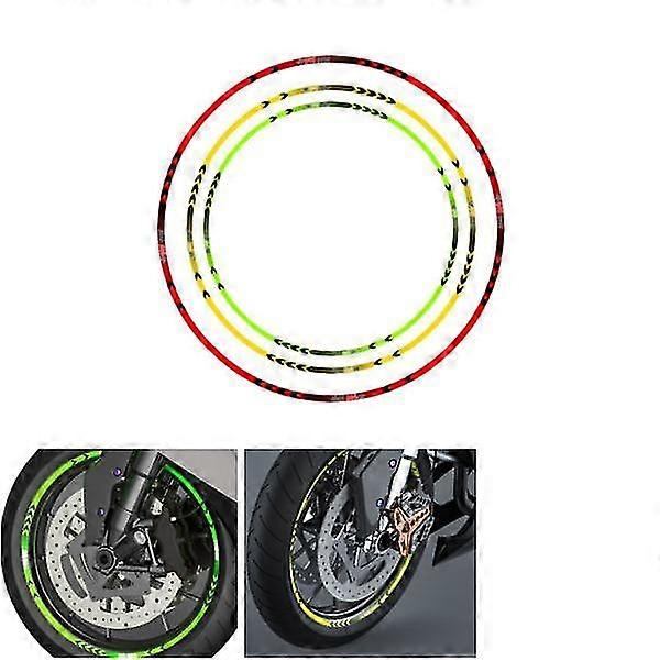 Reflective Rim Stripe Wheel Decals in Green, Red, and Yellow Colors for Compatibility with Various Bikes and Cars