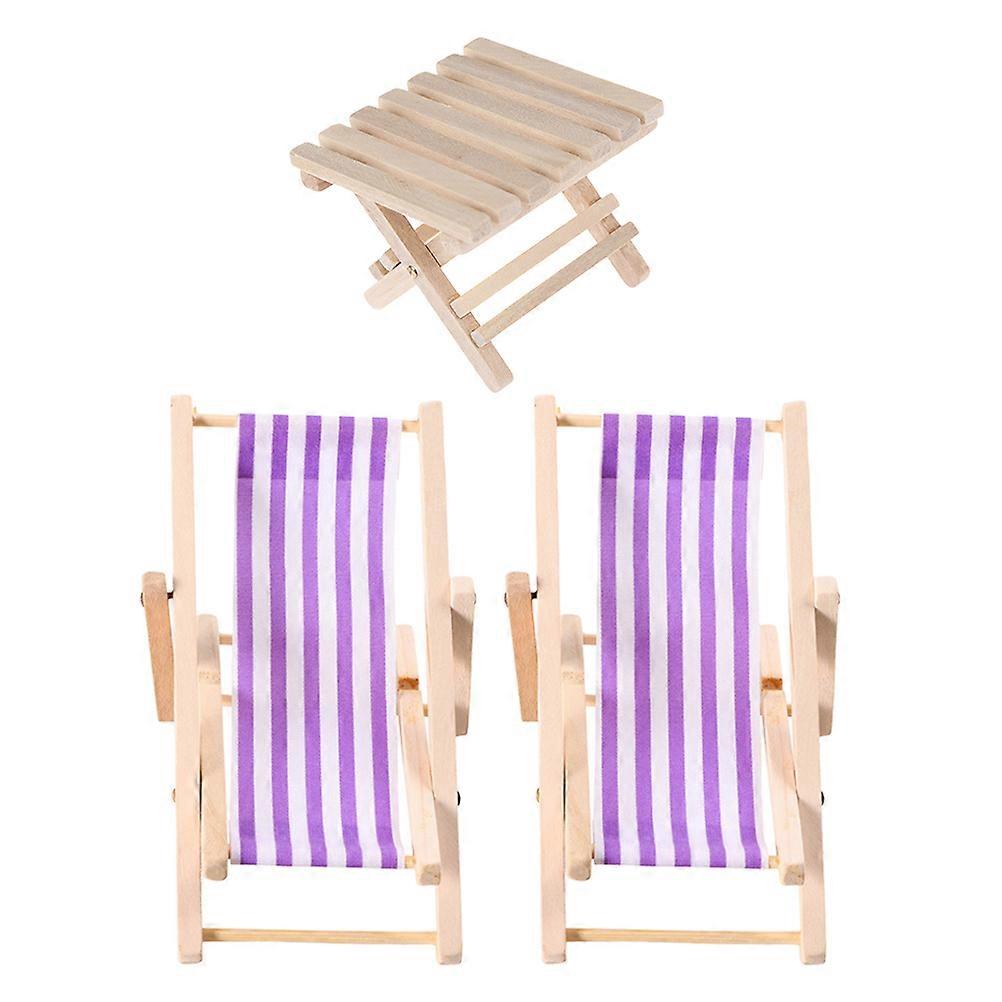 Miniature Beach Chairs For Dollhouse Furniture Decoration Striped Pattern Synthetic Material 4.3×2.0×1.2in 3Pcs