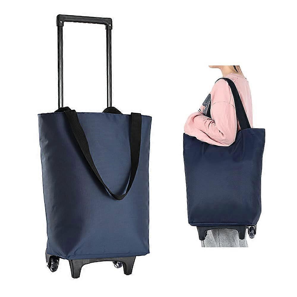 Shopping Bag on Wheels 17 L Capacity Foldable Trolley with Zip Waterproof Bag Telescopic Handle Reusable Blue