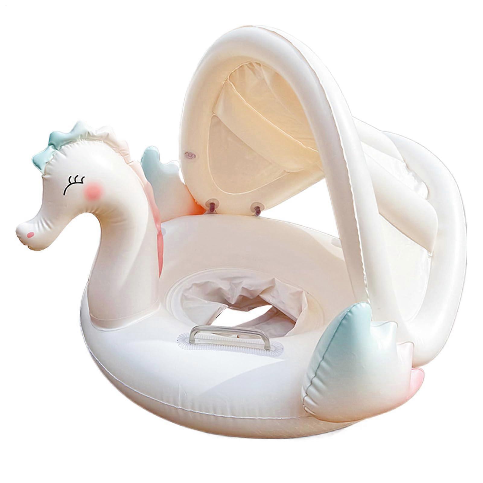 Baby Swimming Float - Inflatable Swim Ring with Canopy, Foldable Safe Float Seat for Pool, Lake, and Party Fun