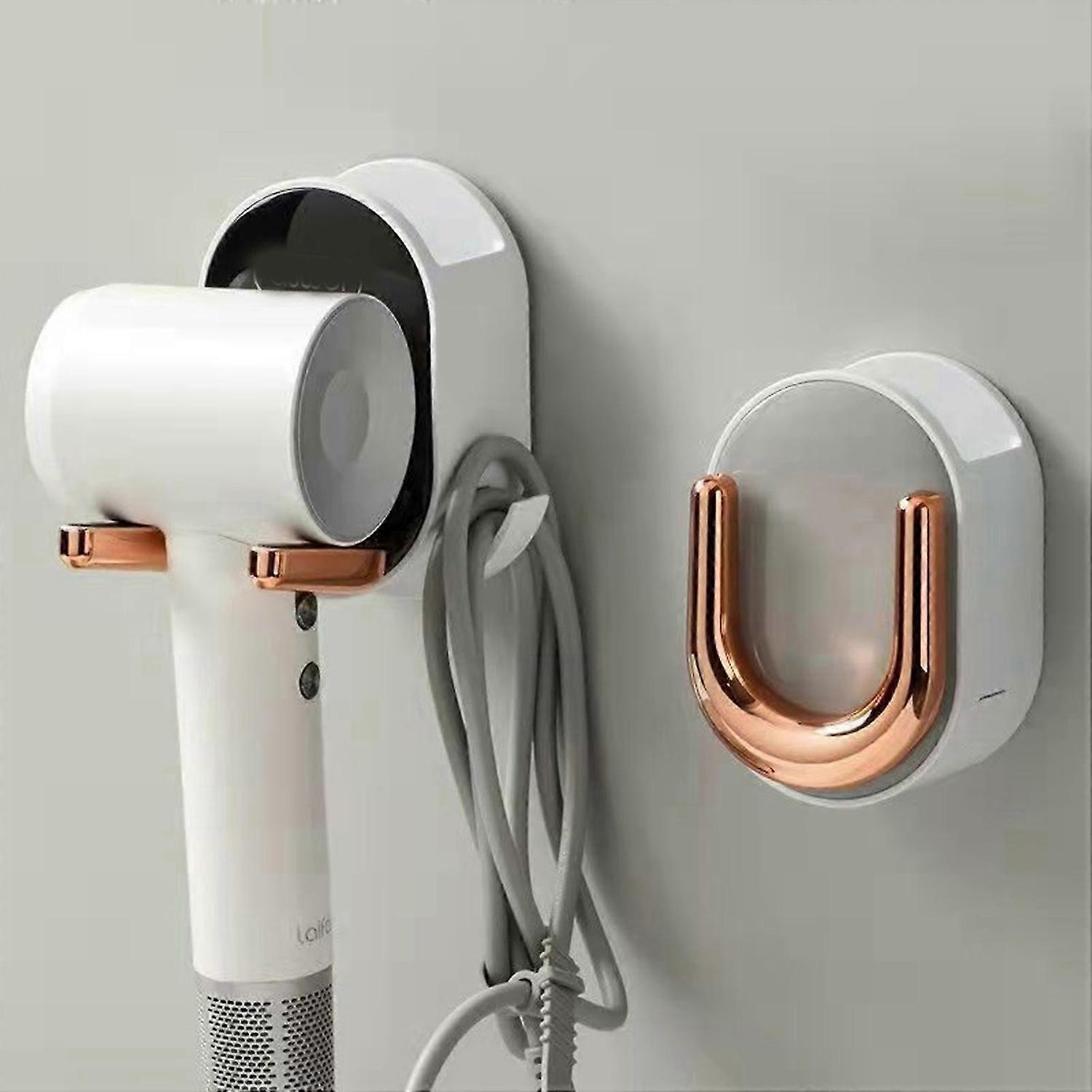 حامل مجفف الشعر مع العلبة وخطاف التوصيل ، حامل منظم رف مجفف الشعر على الحائط مع تخزين 