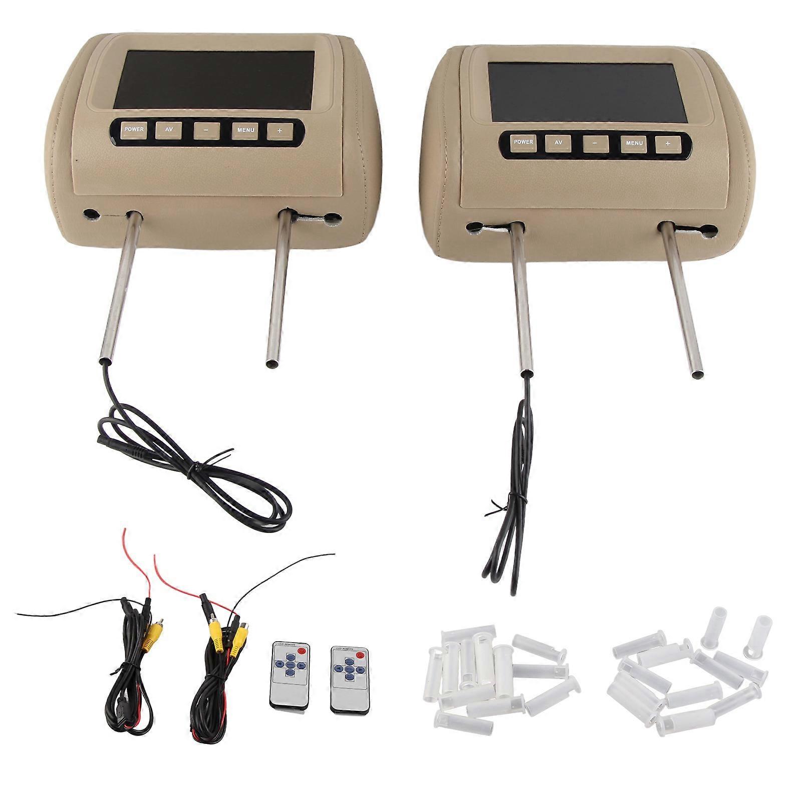 2pcs Universal 7 in HD Car Headrest LCD Video Player Wireless Control MP5 Display Brown