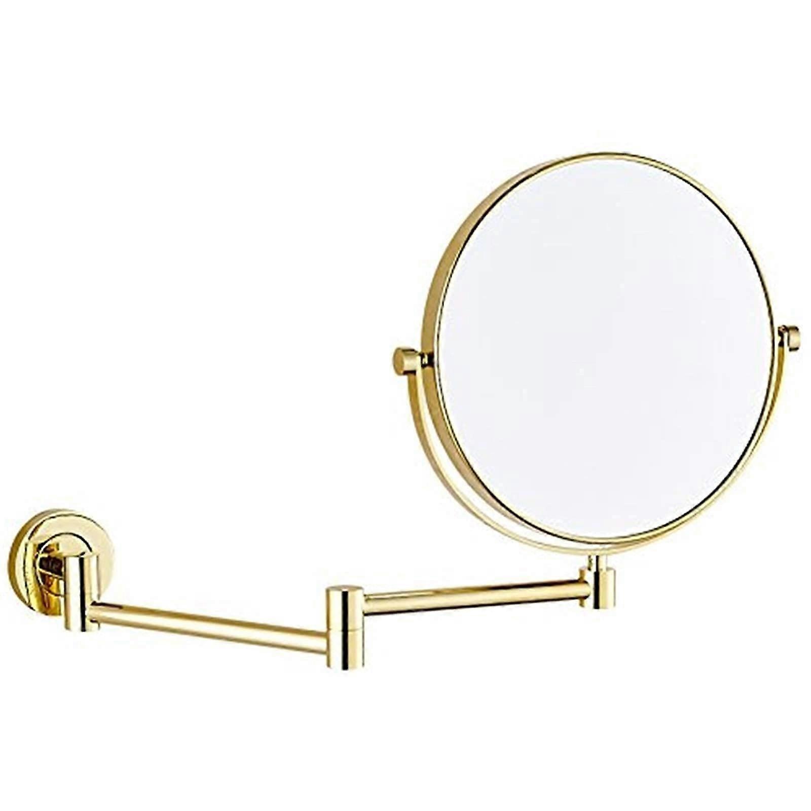 8' Round Magnifying Brass Double Sided Shaving Mirror Bathroom Extendable Swivel Vanity Mirror Gold 10X