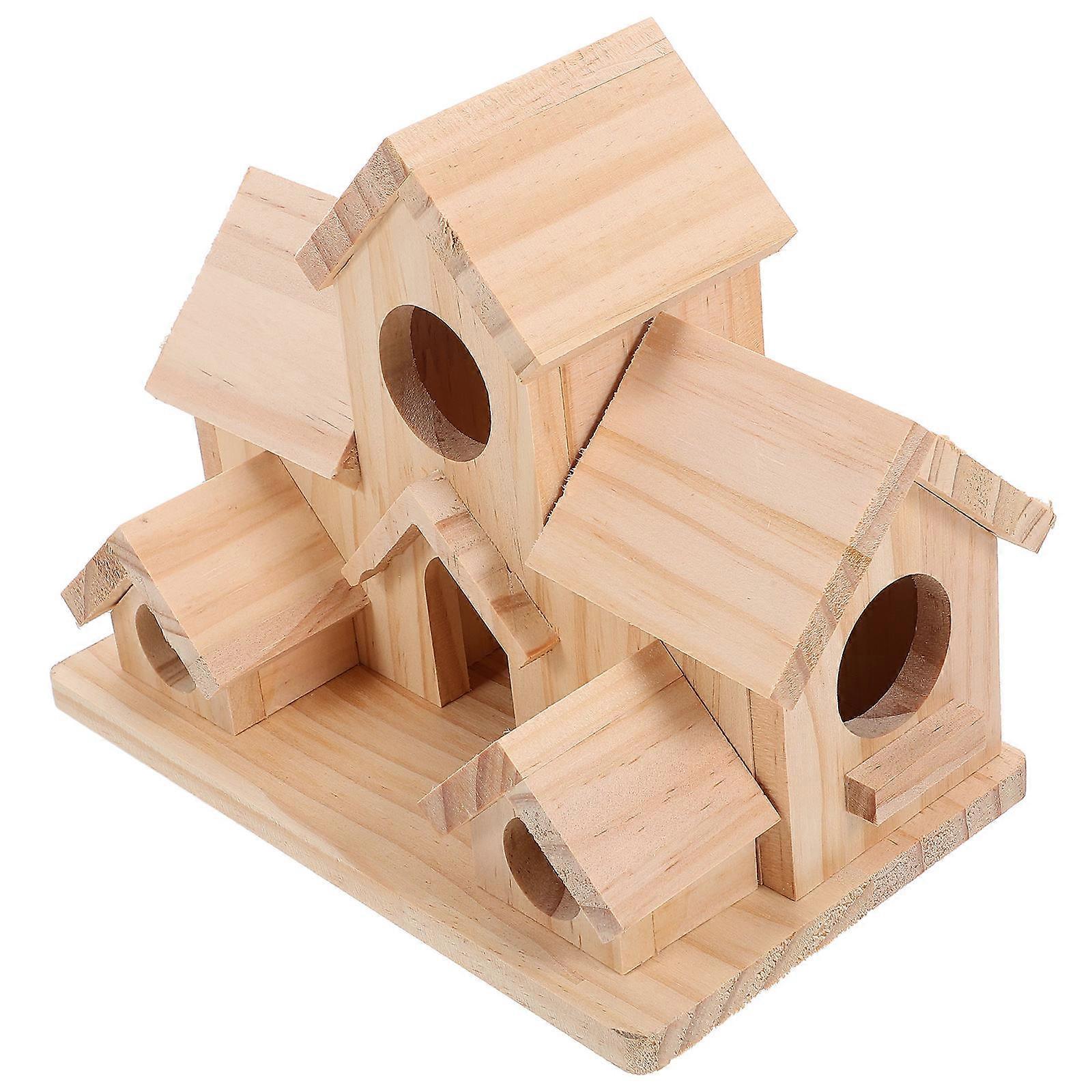Utomhus fågelhus 6-håls trähus för blåfåglar finkar kolibrier 1 set för hängande trädgård heminredning