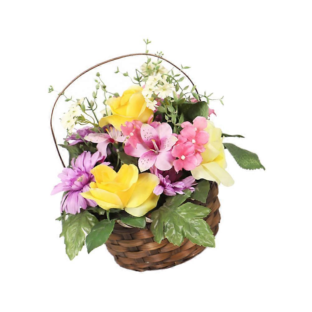 Compact Artificial Gerbera Flower Basket Decor – Realistic Potted Plant Ornament for Home, Windowsill, and Living Room Decoration – Pink and Purple
