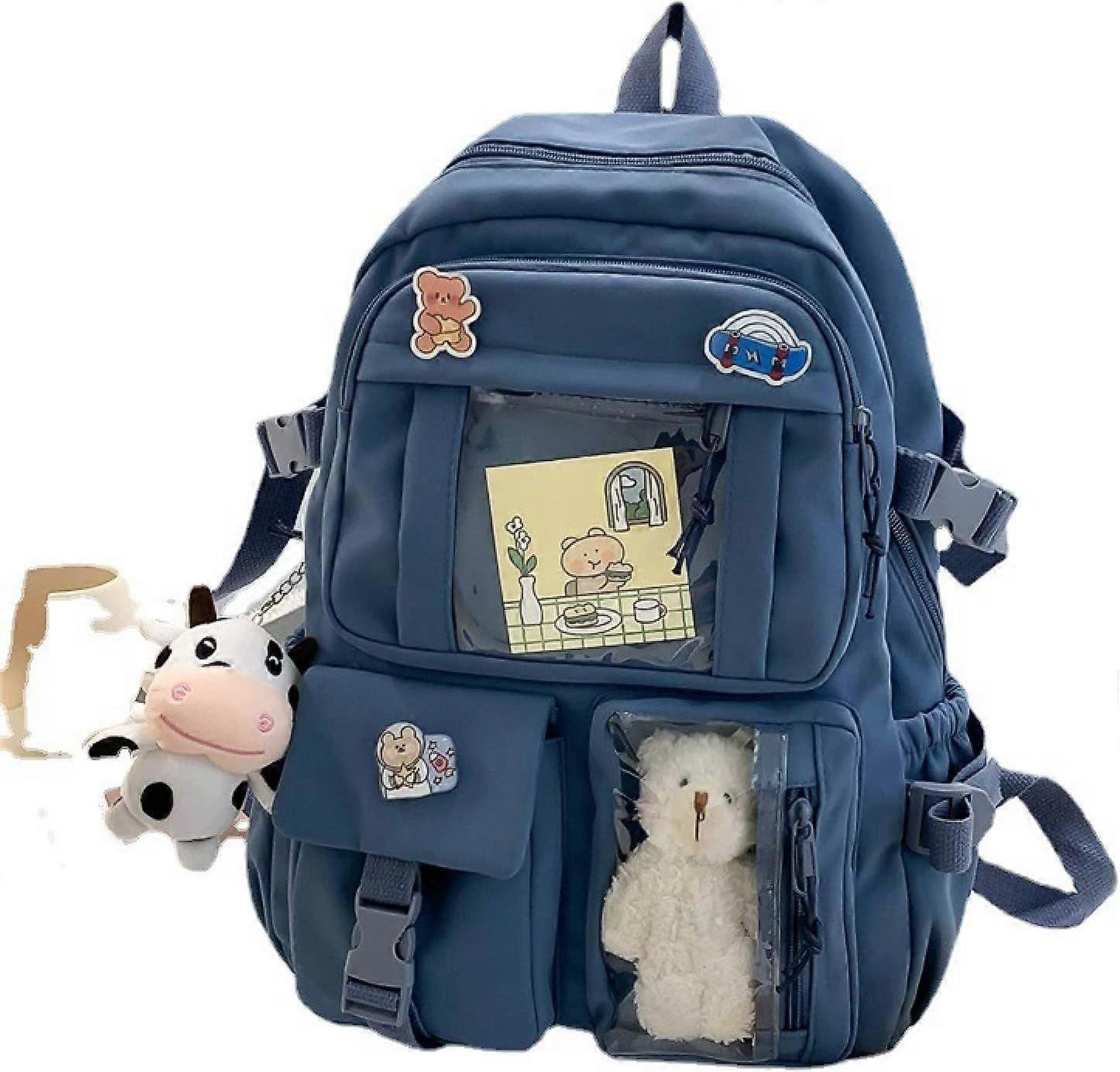 Backpack with Pin and Accessories Backpack Cute Aesthetic Backpack Cute Backpack for School(blue)