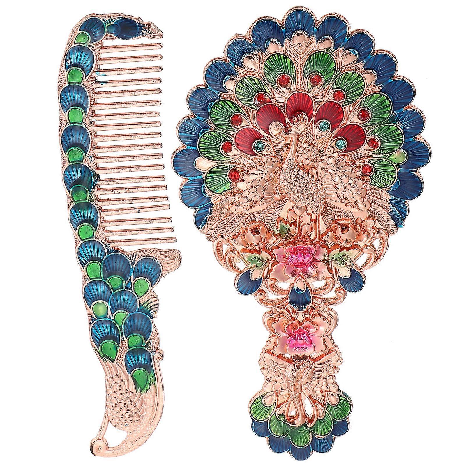 Vintage Handhold Makeup Mirror with Comb for Home Use 1Set