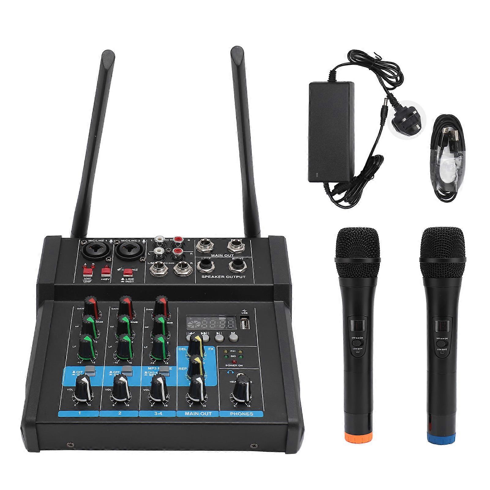 Wireless Microphone Mixer with Bluetooth & USB - 4 Channel Sound Mixer for Performances