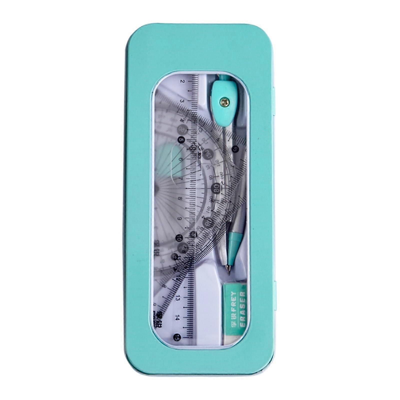 Geometry Set With Protractor, Compass, Ruler, Eraser, Lead Refills In Metal Case For Students And Classroom Use