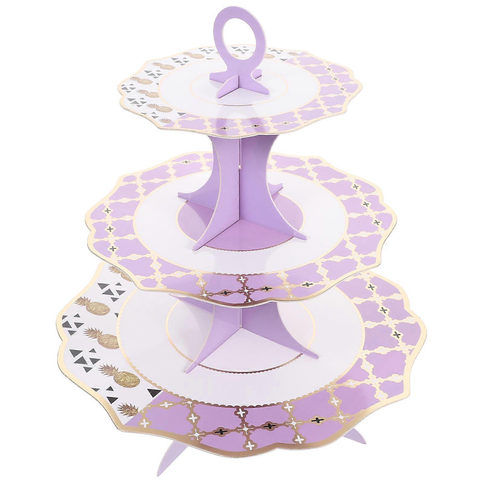 Cupcake Tier Stand Triple Layers Cake Stand Purple 30.00X30.00X33.00cm Display For Bakeries 1Set
