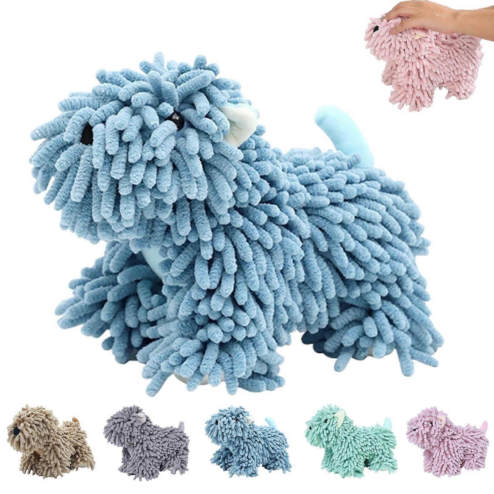 Cute Cartoon Dog Chenille Hand Towel, Quick-Absorbent & Soft Plush Fuzzy Ball Towels for Bathroom Kitchen