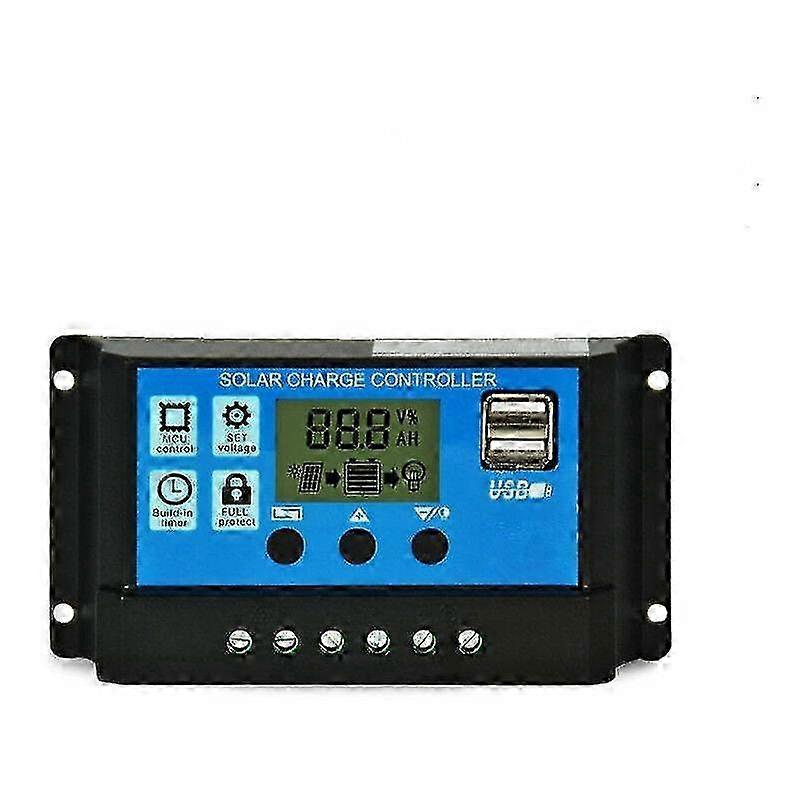 2025 Solar Panel Charge Controller 12v/24v 30a Lcd Display, Dual Usb Ports 1377740cm Blue