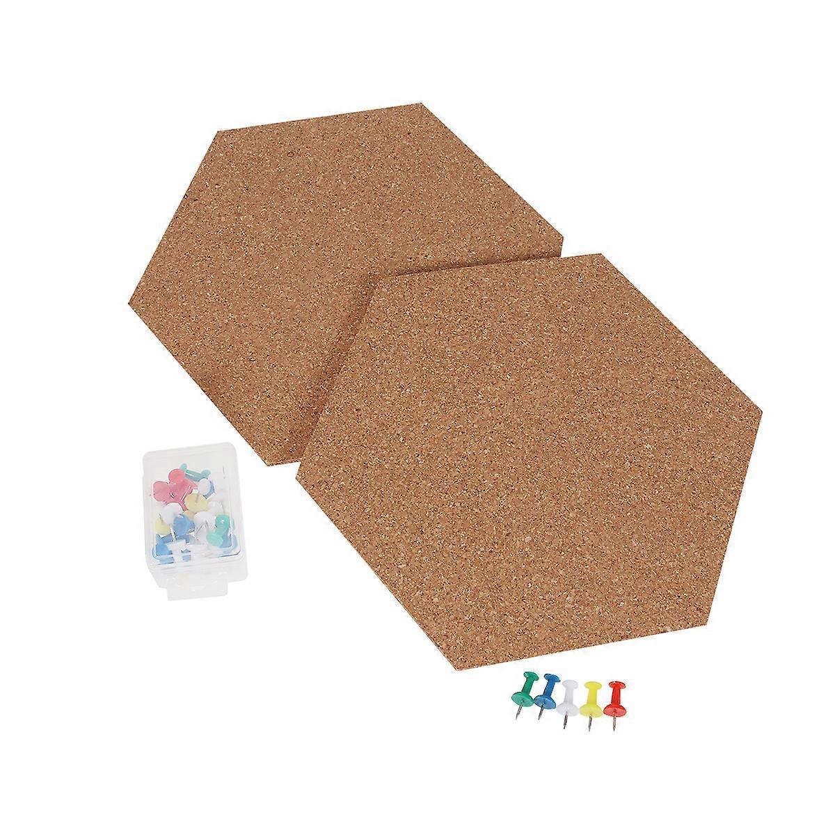 Decorative Cork Bulletin Board Hexagon Shape Wall Decoration Light Brown Color 20 x 17.3 x 0.6 Cm 8Pcs