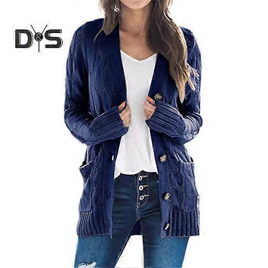 Women Sweater Jacket Long Sleeve Button Down Cable Knit Winter Coat with Pocket Solid Color Loose Fit Sweater Coat