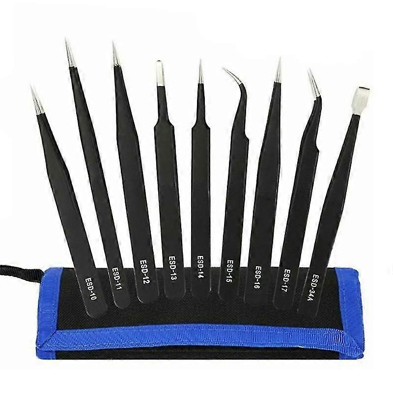 Pliers, 9PCS Precision Tweezers and Micro Wire Cutter Kit, Anti-Static Tweezers for Modeling, Electronics Repair, Crafts, Lab, Jewelry Making