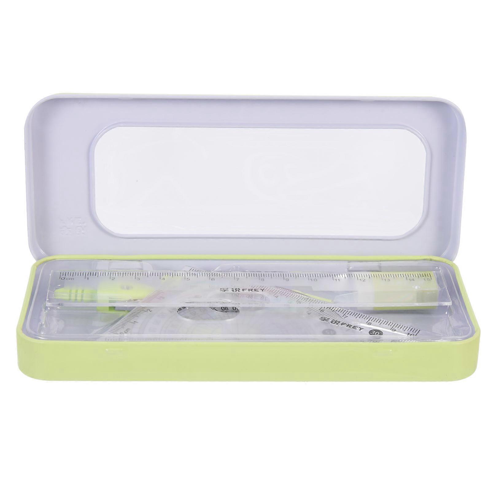 Green MultiFunctional Ruler Kit with Compass and Protractor for Students Lightweight and Portable ABS and Iron 1 Set