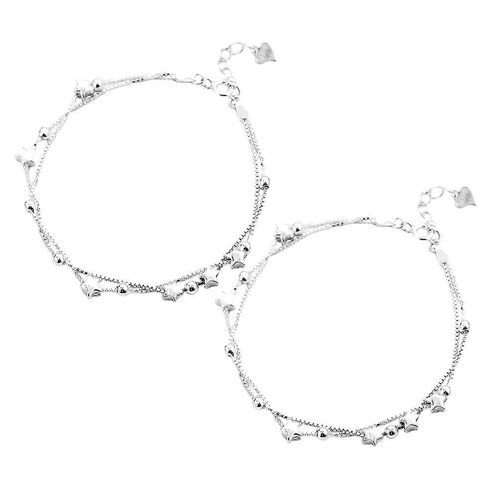 Double Layer Star bracelet Crafted from 925 Sterling Silver for Decor Smooth Bead Design Versatile Stackable Adjustable Length