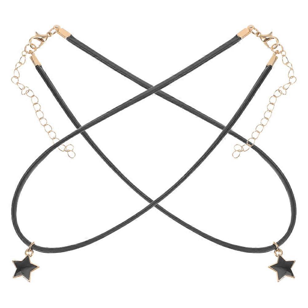 Triangular Shape Star Choker For Women Men Adjustable Neck Chain Leather Punk Style 2Pack
