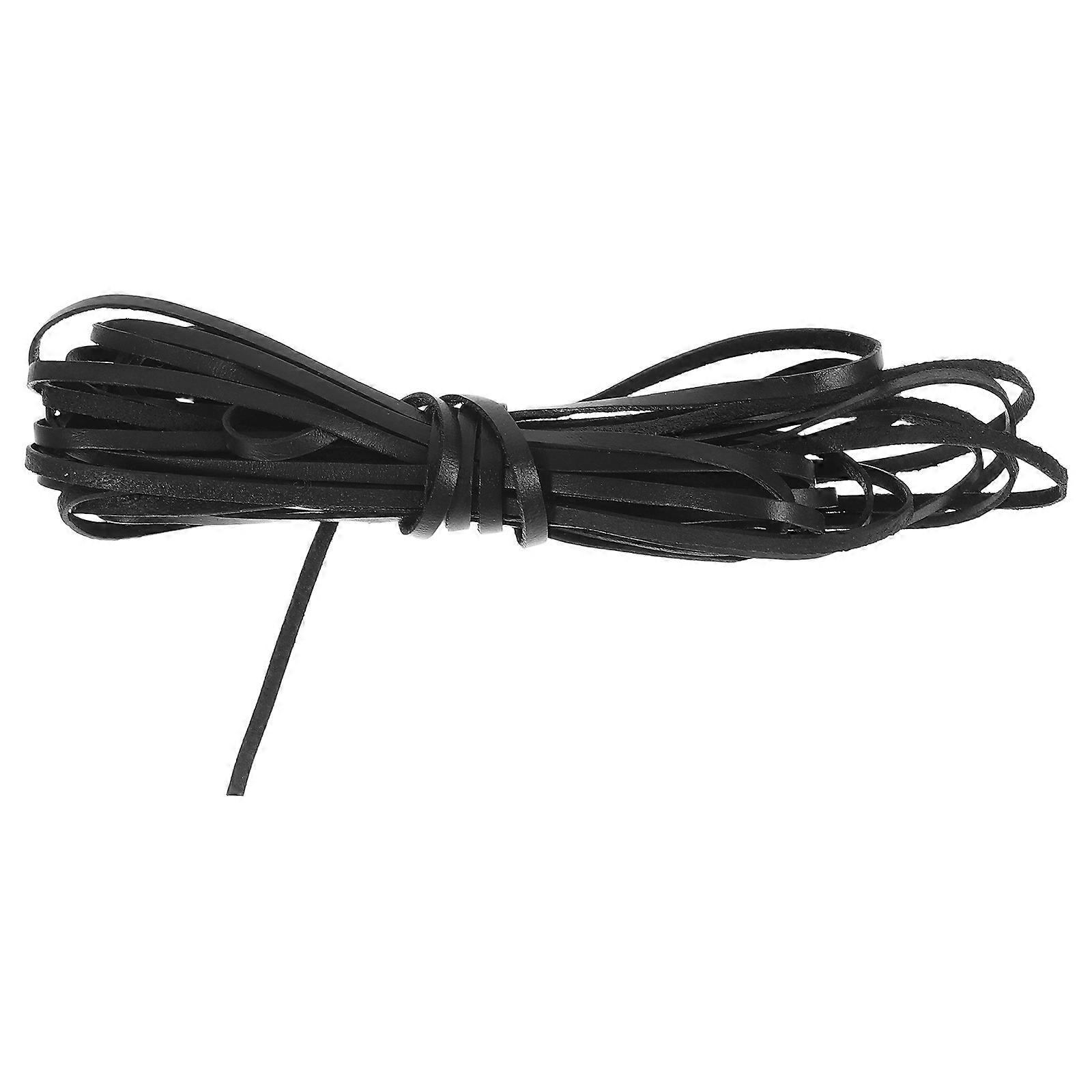 Black Cowhide Braiding Cord for Necklace and Crafts Sturdy Flat Rope for DIY Projects