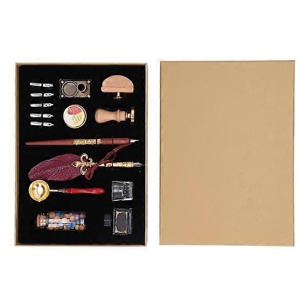 طقم قلم حبر حبر ، كتابة فارغة أنيقة عتيقة ، ألوان رائعة ، مع شمع مانع للتسرب ، نبيذ أحمر