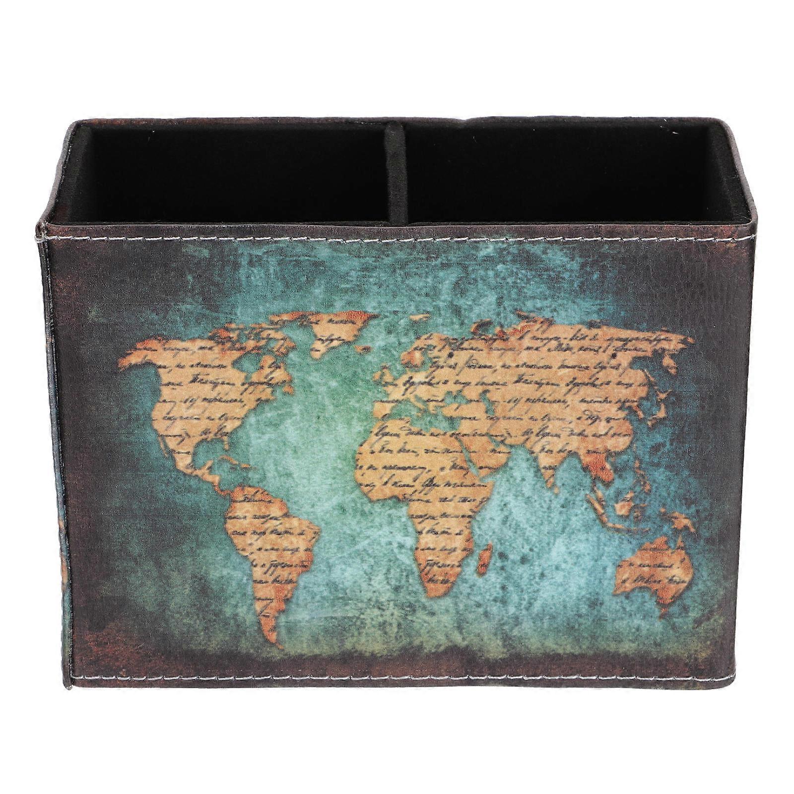 Blue Retro Square Storage Tray with 2 Compartments for Office Desk Accessories and HomeDecoration