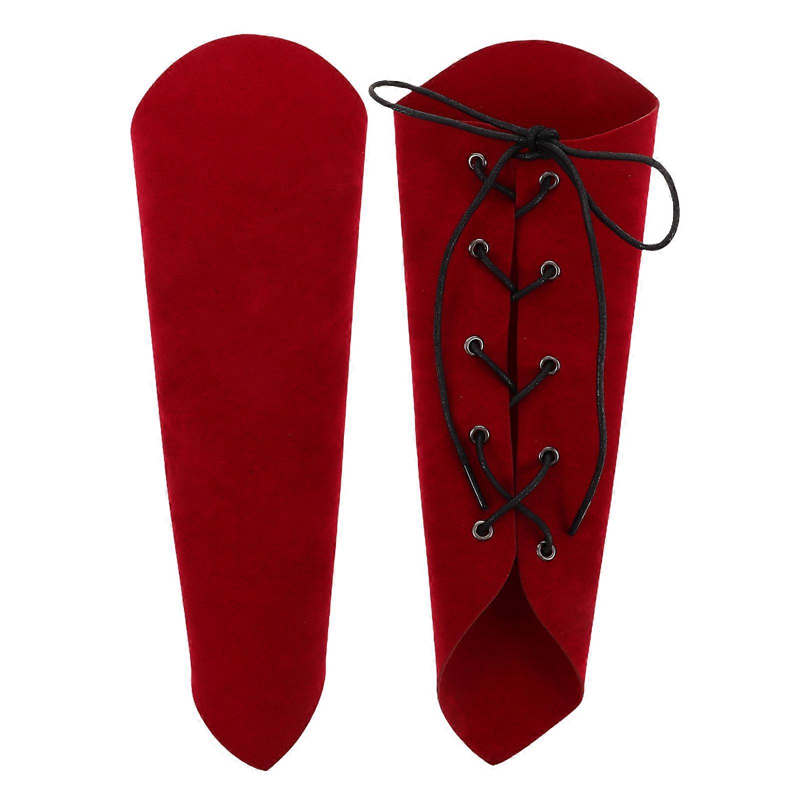 Retro Arm Bracers Steampunk Fusion Style Wrist Guards For Outdoor Adventures Events Minimalist Solid Color Red Flannelette 1 Pair