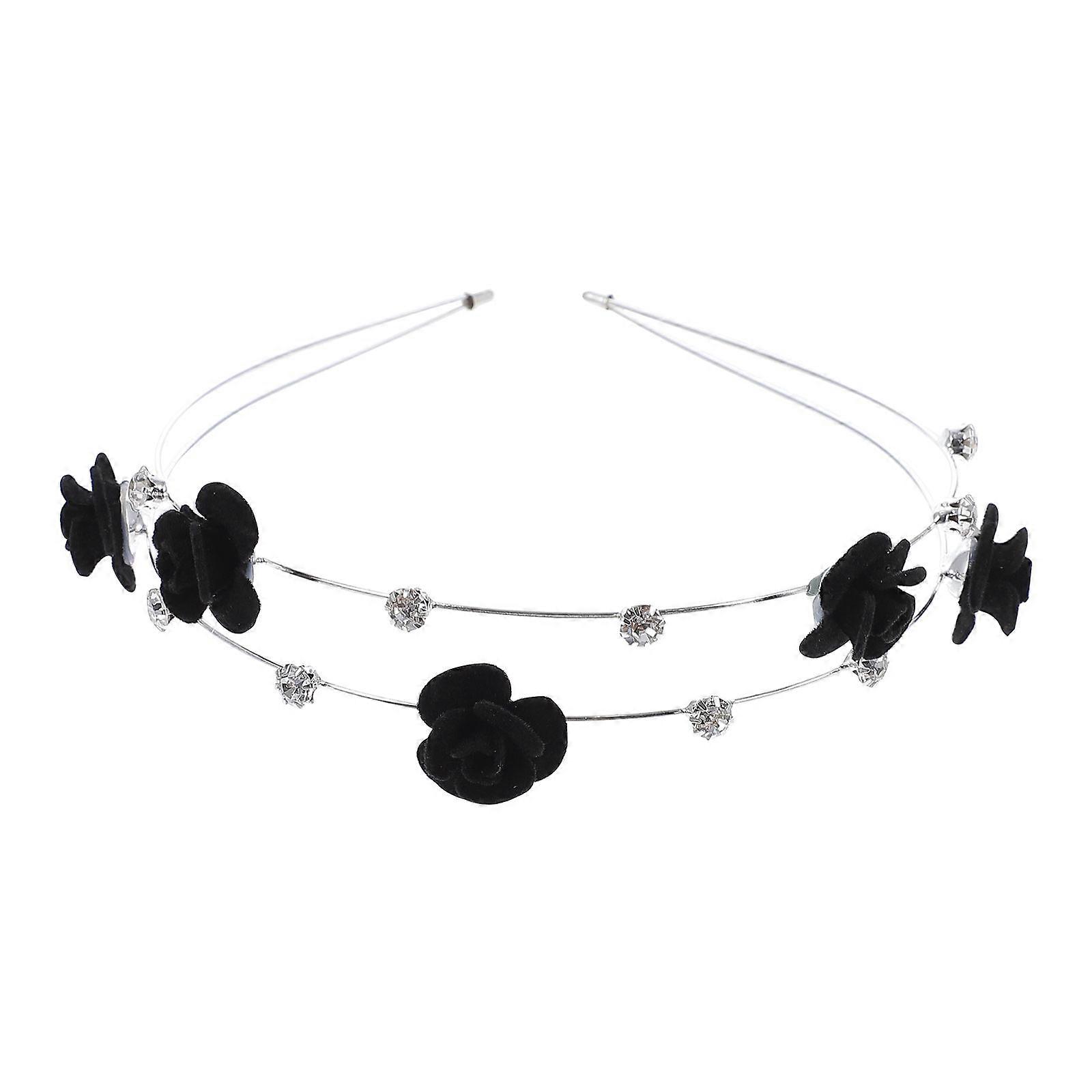 Delicada faixa de dupla camada com decoração de strass para mulheres cor preta perfeita para o Dia das Bruxas 1 unidades