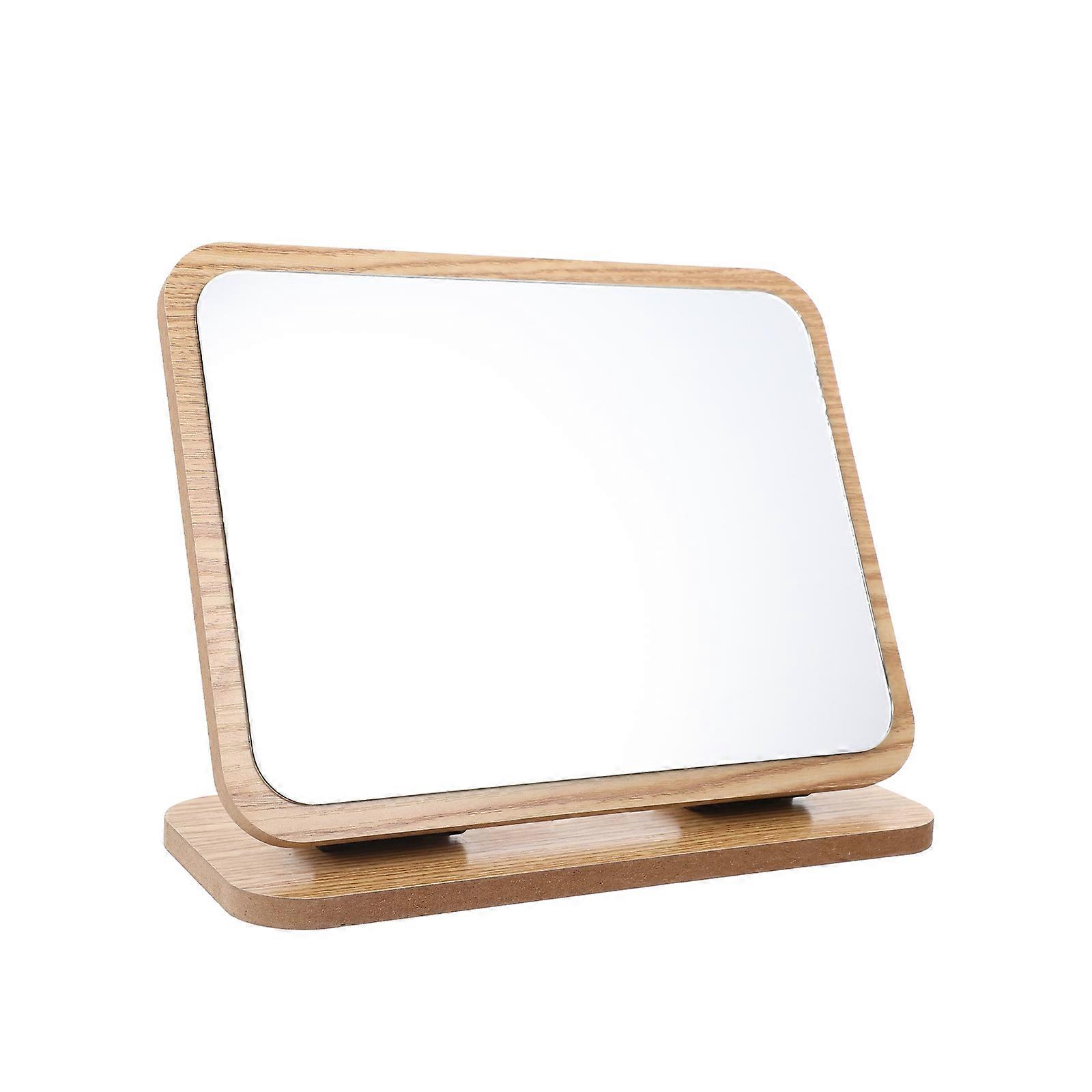 Wooden Desktop Makeup Mirror with Stable Base, High Definition Cosmetic Mirror for Dressing Table and Dorm Use, Portable Folding Design for Easy