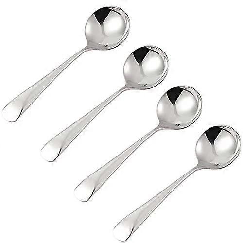 4 Pack Palace Style Soup Spoons Large Bowl 1.8' Round Head Stainless Steel Serving Spoons (Silver)