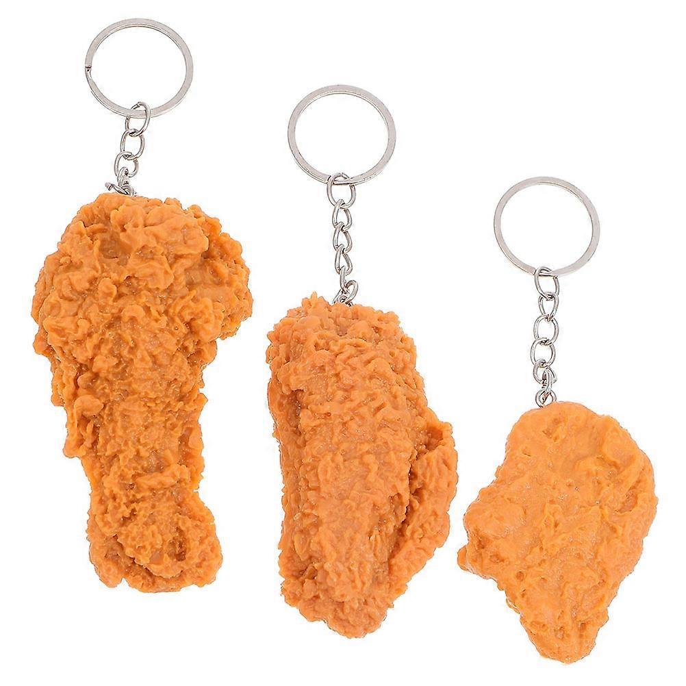 Cute Food Key Chains For Friends Fried Chicken Simulation Food Keyring Daily Use Assorted Color 3Set