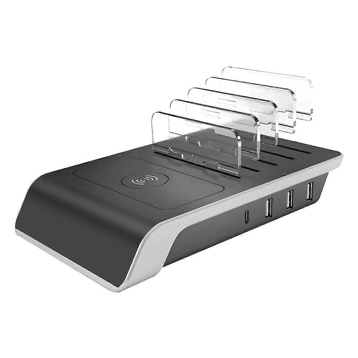 Station de charge à induction USB-C USB Qi multiport avec séparateurs, noir
