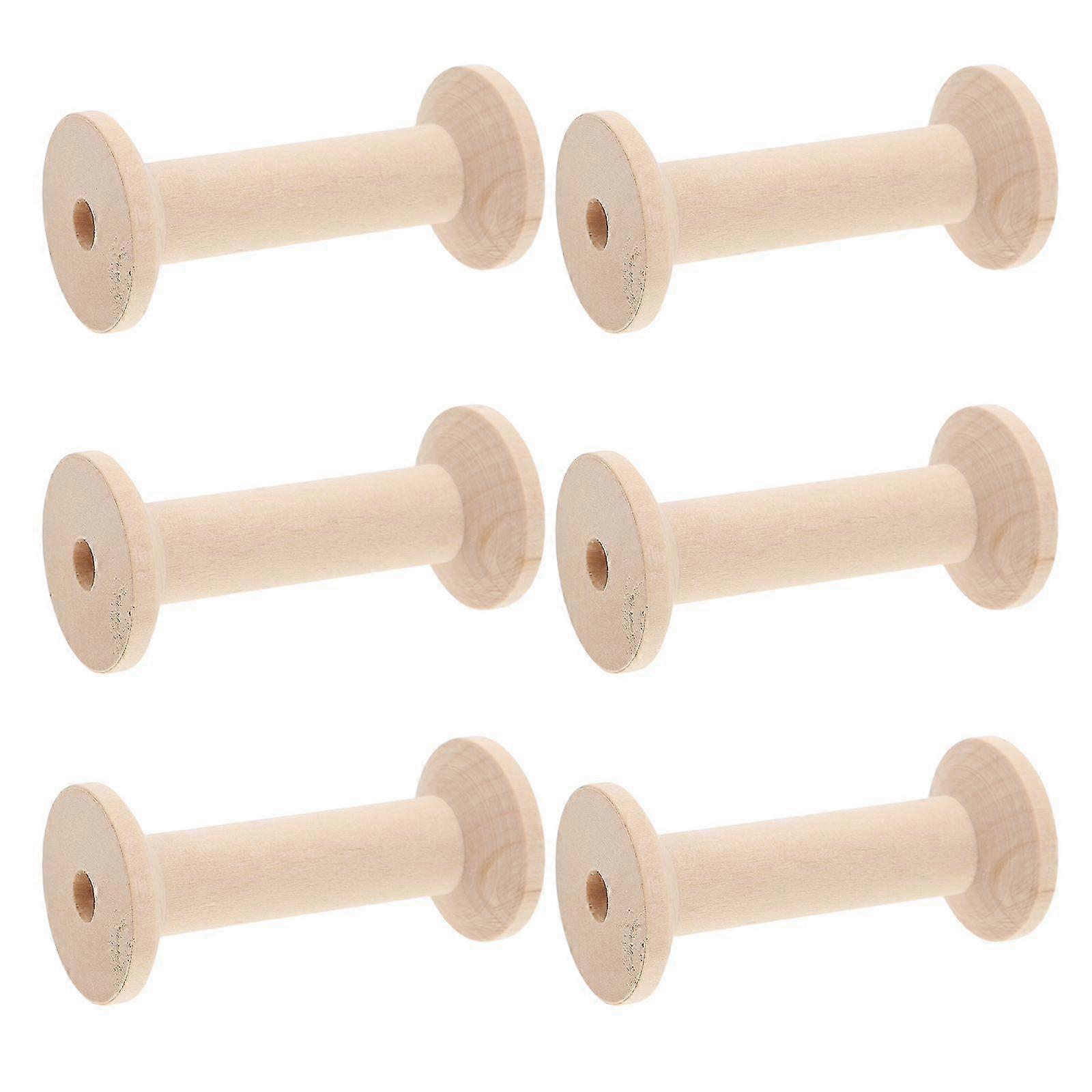 2025 6pcs Large Unfinished Wooden Spools for Sewing Crafts Empty Thread Spools for Wire Weaving, Wood Spools for Embroidery Ribbon